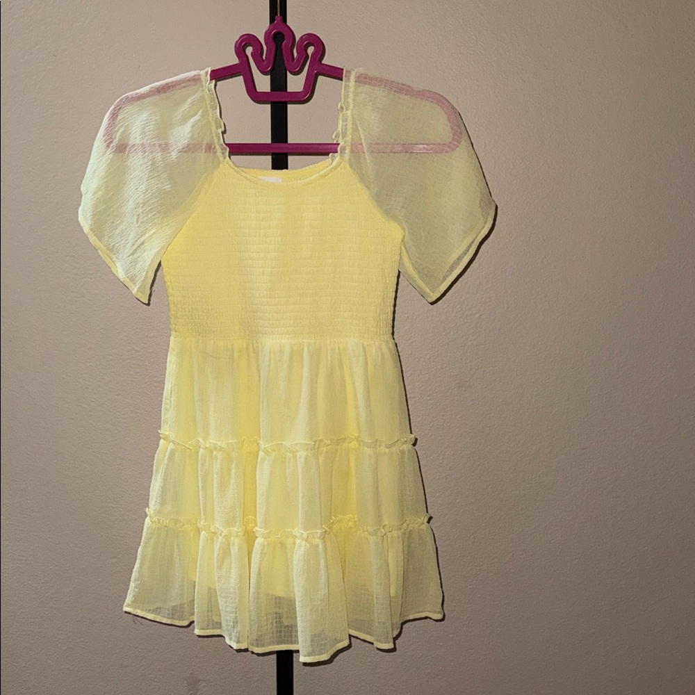 Art Class Yellow Smocked Top Tiered Skirt Casual Dress Girls Size M (8)